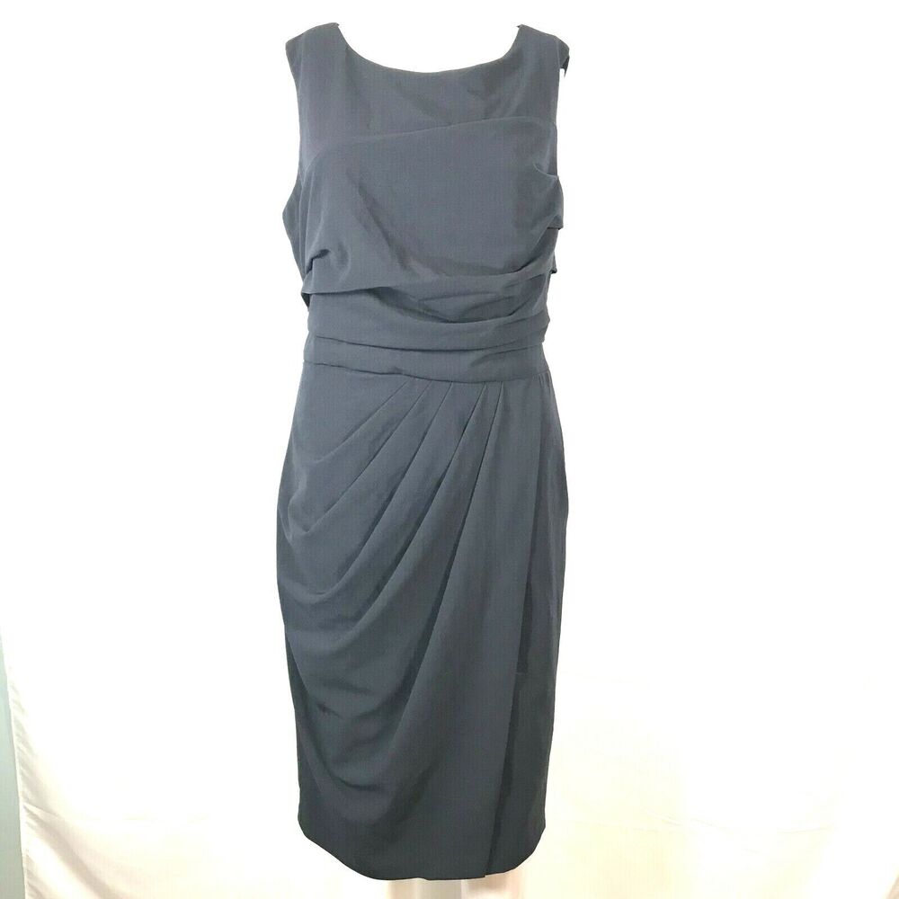 Suzi Chin Dress Womens Sz 10 Navy Blue Sleeveless Ruched Sheath‎ Pencil